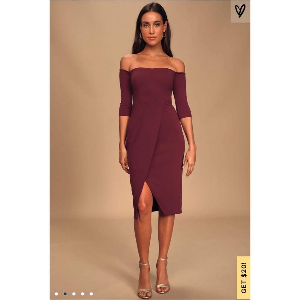 LULUS Flames of Desire off the shoulder midi dress